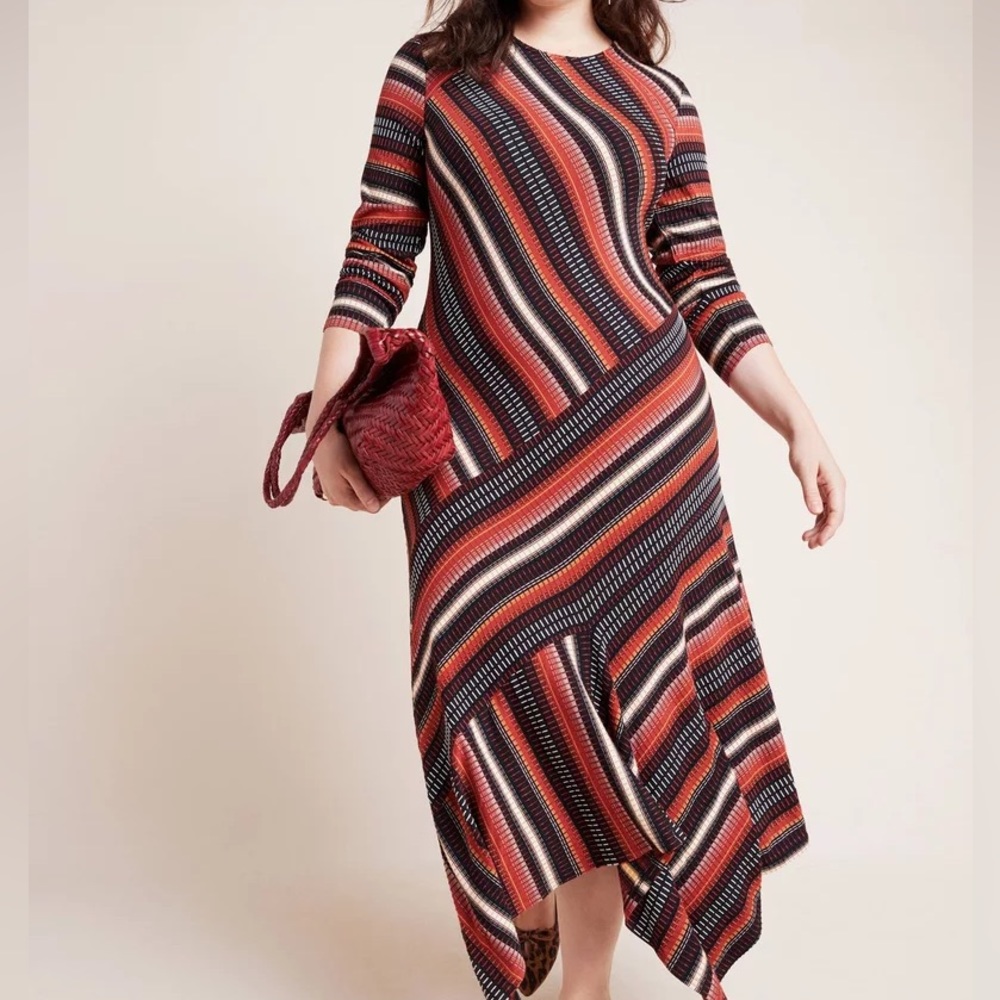 [xl - 1x] Anthropologie MAVEA Striped Knit Midi Dress in Red, Black, Cream